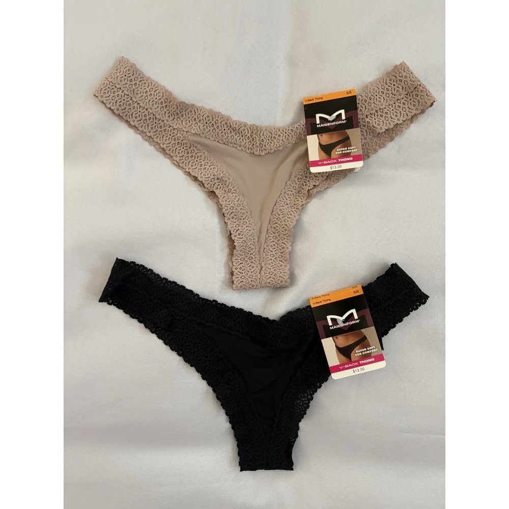 NEW Maidenform DMMVBT V Back Thong 2 Pair Size Small 5 Women's Thong Multicolor